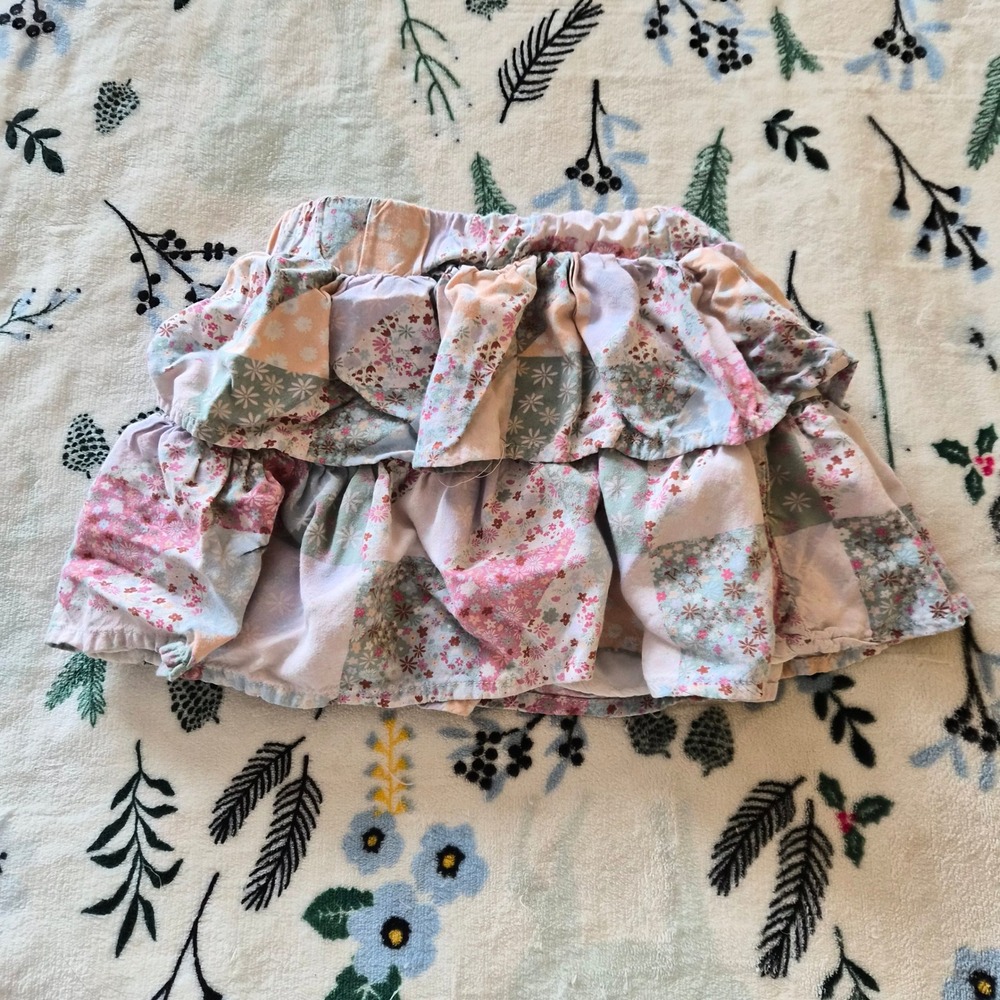 Garanimals Girls 4T Patchwork Floral Ruffle Skirt Pink Sage Boho Tiered Rayon
